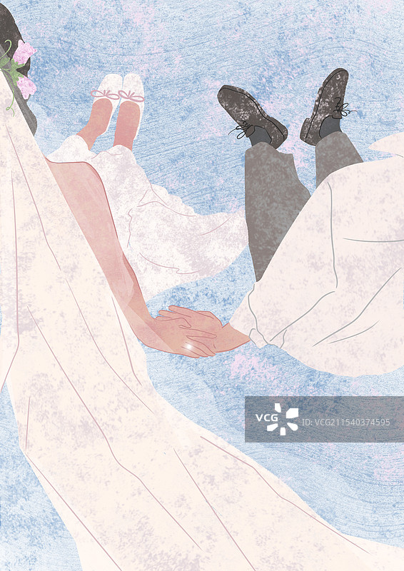 复古情侣婚纱个性插画图片素材