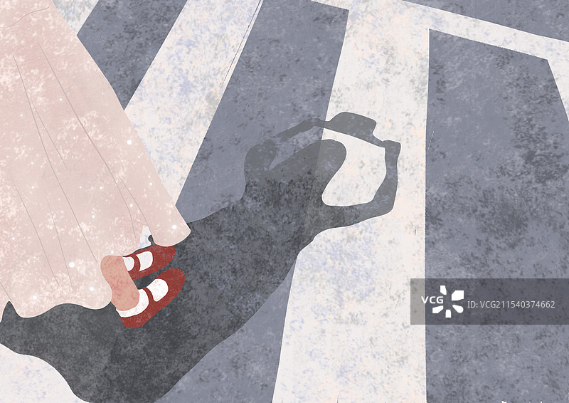 斑马线与有趣的影子风景插画图片素材