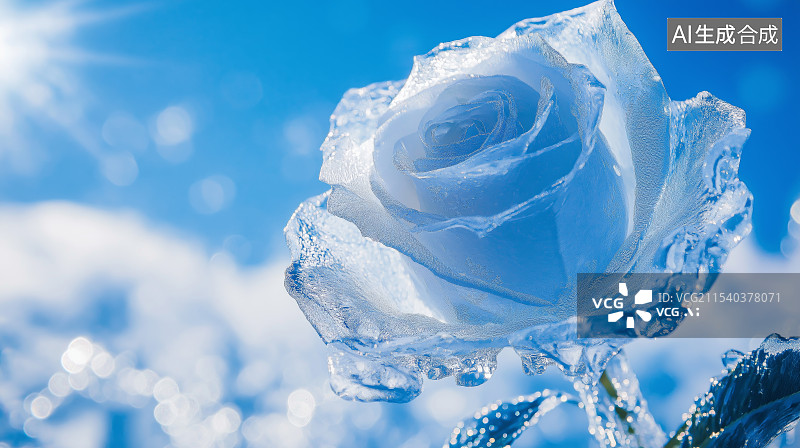 【AI数字艺术】用冰雕刻的玫瑰花图片素材