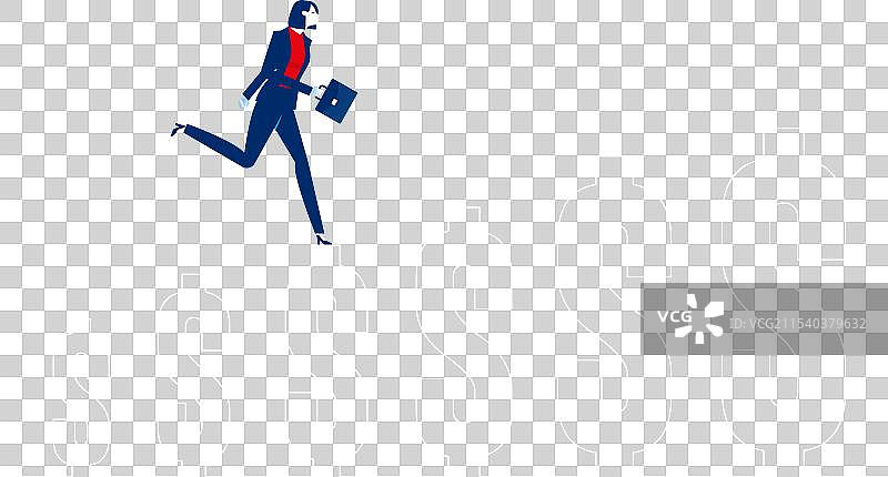 女商人在不断增长的美元符号上奔跑图片素材