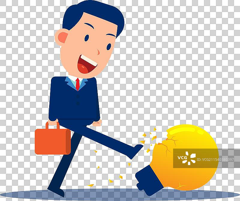 一位商人踢着一个坏掉的灯泡图片素材