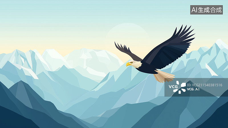 【AI数字艺术】一只飞翔在雪山顶峰的老鹰插画图片素材