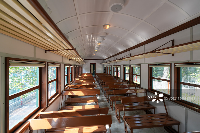 香港铁路博物馆 复古火车车厢内景图片素材
