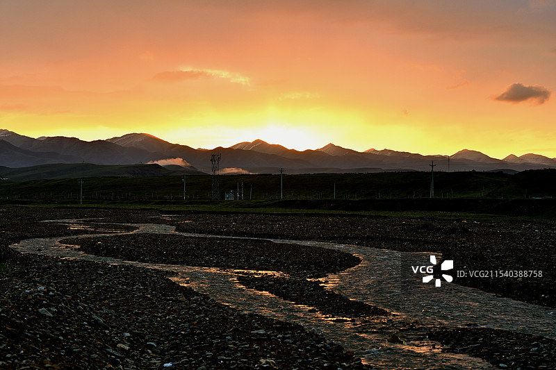 阿坝冰河朝霞图片素材
