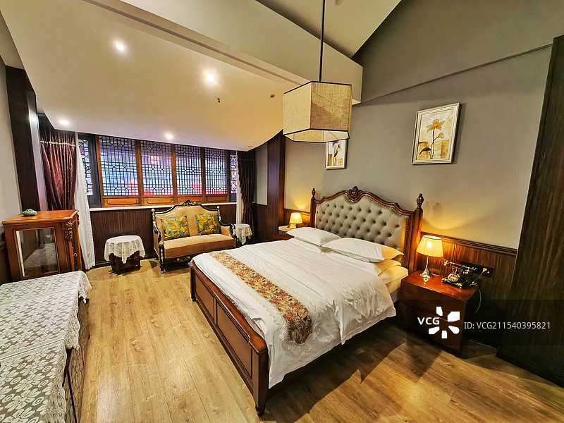 民国风格的特色酒店卧室图片素材