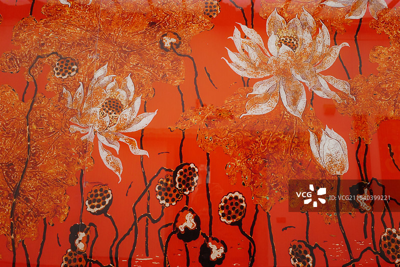 中国传统漆画荷花图片素材