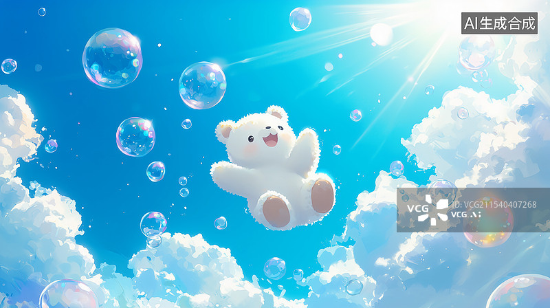 【AI数字艺术】云端上的泰迪熊图片素材