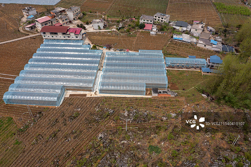 贵州乡村大棚种植航拍图片素材