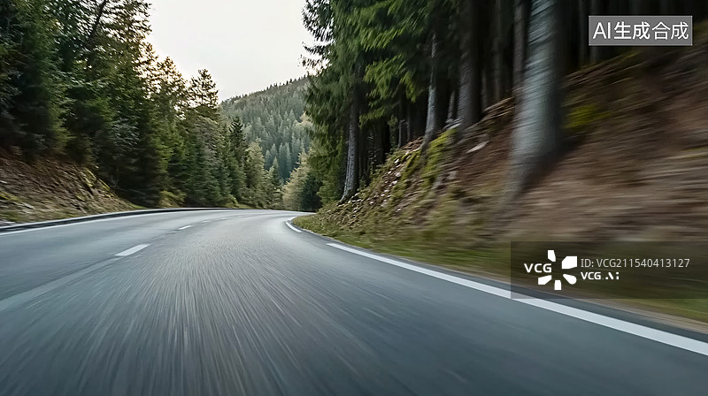 【AI数字艺术】树林间的山路图片素材