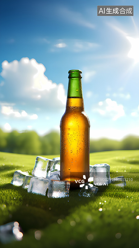 【AI数字艺术】草地上的啤酒三维插画图片素材