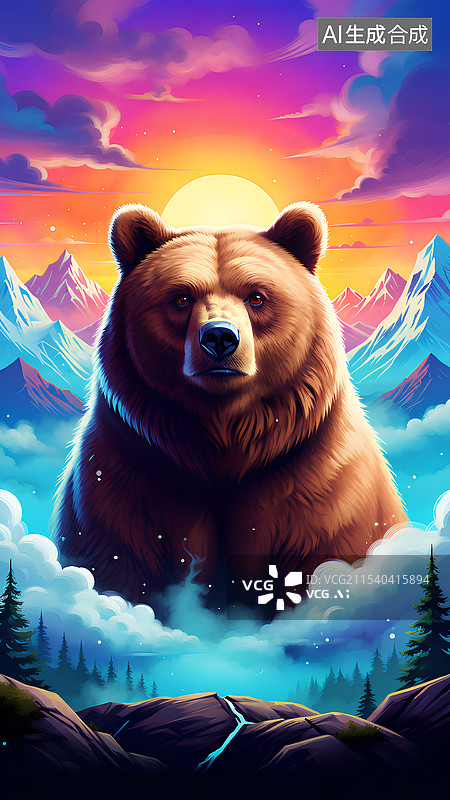 【AI数字艺术】雪山下的熊图片素材