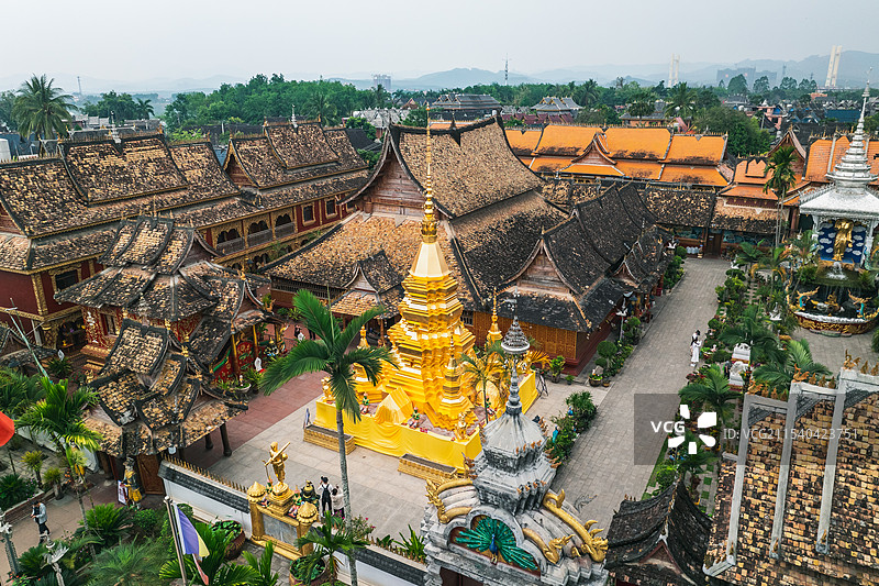 西双版纳傣族园勐罕曼春满佛寺航拍建筑风光图片素材