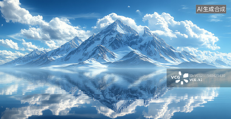 【AI数字艺术】雪山湖泊的宁静倒影图片素材