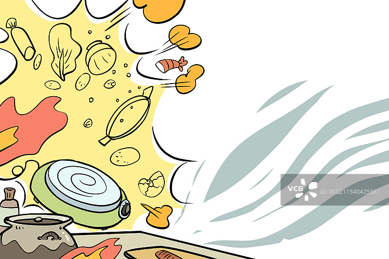 爆炸的厨房冬天防火宣传插画图片素材
