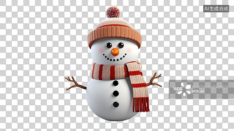 【AI数字艺术】一个带着围巾和帽子的可爱圣诞节雪人  卡通3D插图图片素材