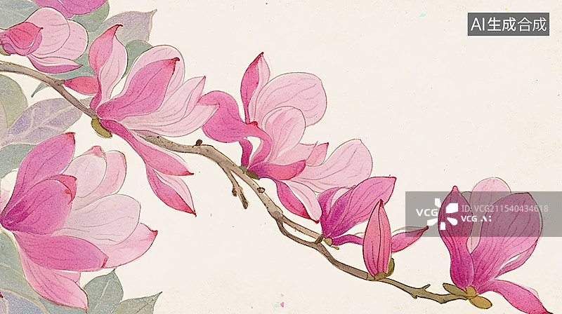 【AI数字艺术】紫玉兰水彩背景插画图片素材