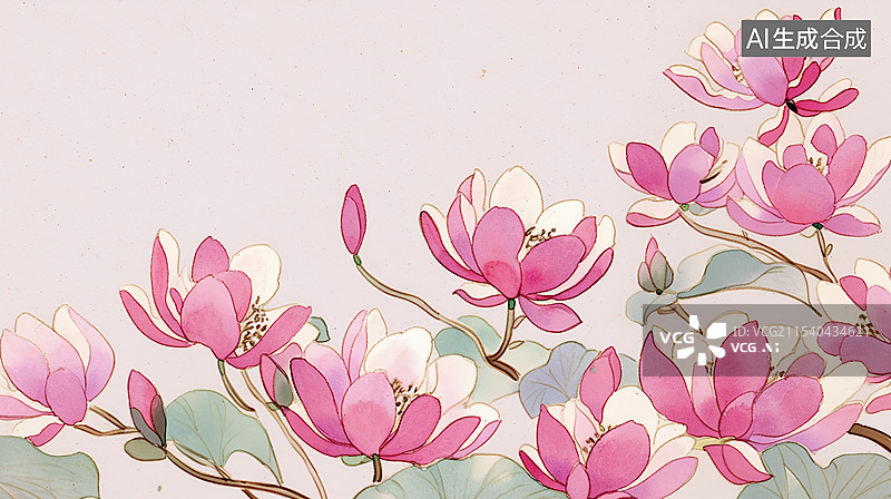 【AI数字艺术】紫玉兰水彩背景插画图片素材