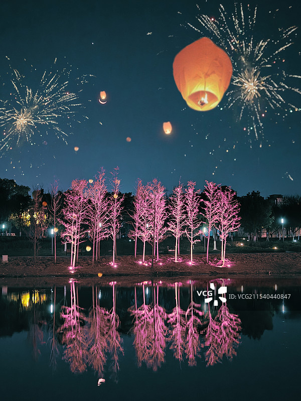 节日河边夜景图片素材