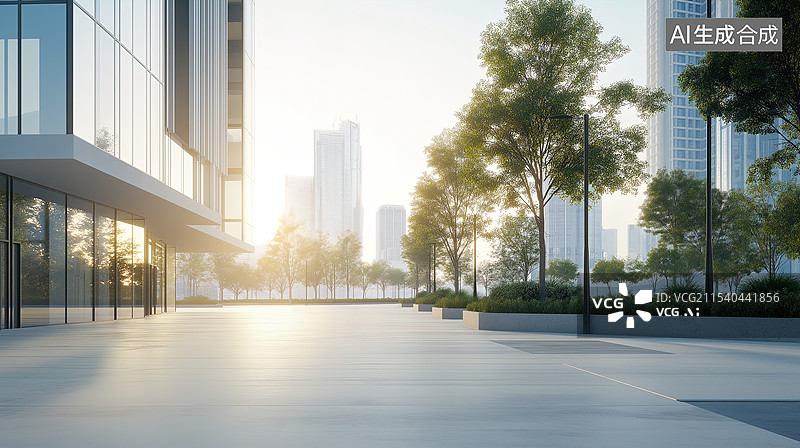 【AI数字艺术】现代都市清晨街景图片素材