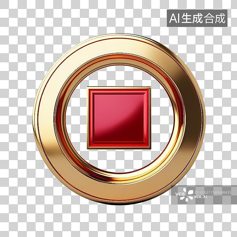 【AI数字艺术】C4D风格红金配色方形内嵌金币图标图片素材