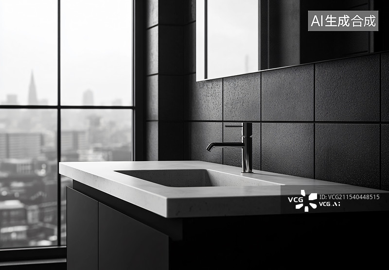 【AI数字艺术】室内现代洗手池设计，线条简洁，现代美感与实用优雅兼具，适合时尚且实用的室内空间。图片素材