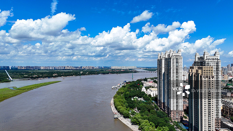 冰城外滩·盛夏绿意·哈尔滨外滩夏日航拍全景图片素材