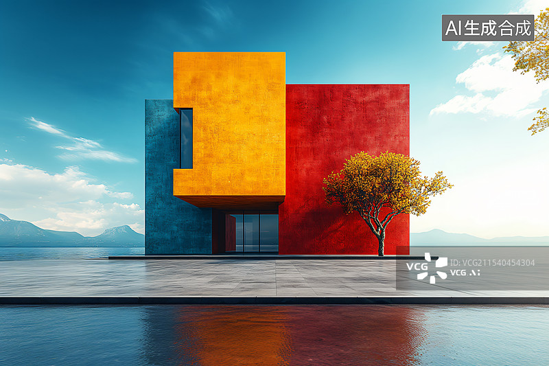 【AI数字艺术】彩色立方体建筑，汽车广告图片素材