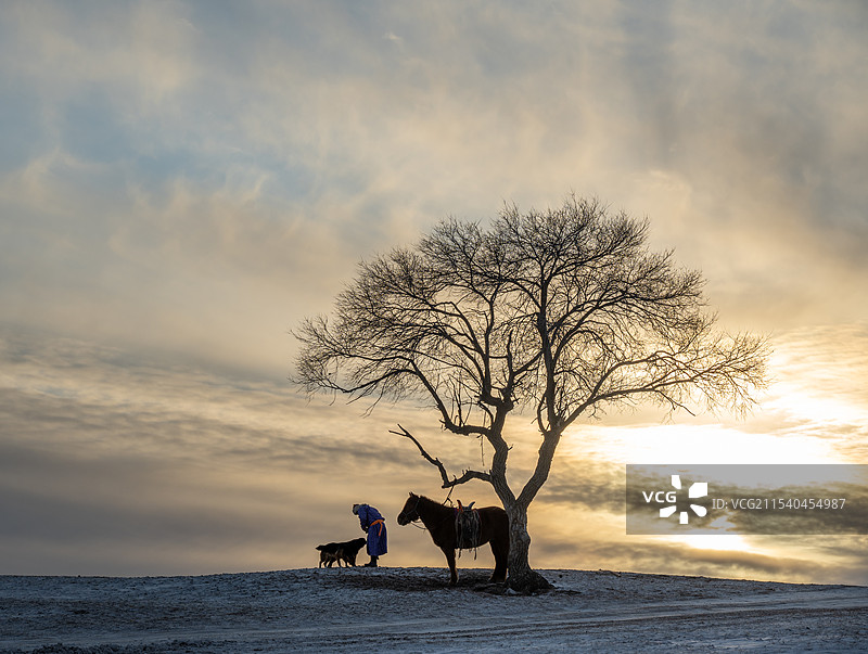 一人一狗一马图片素材