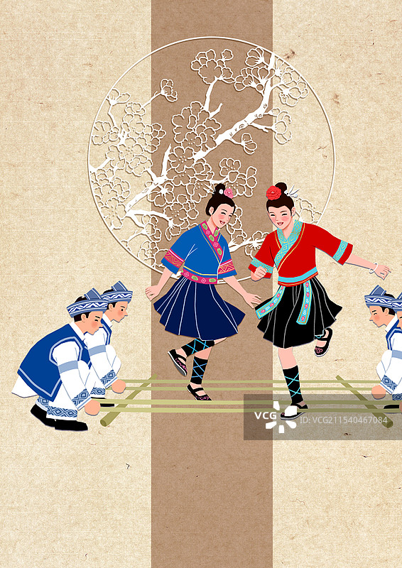 少数民族跳竹竿传统体育运动图片素材