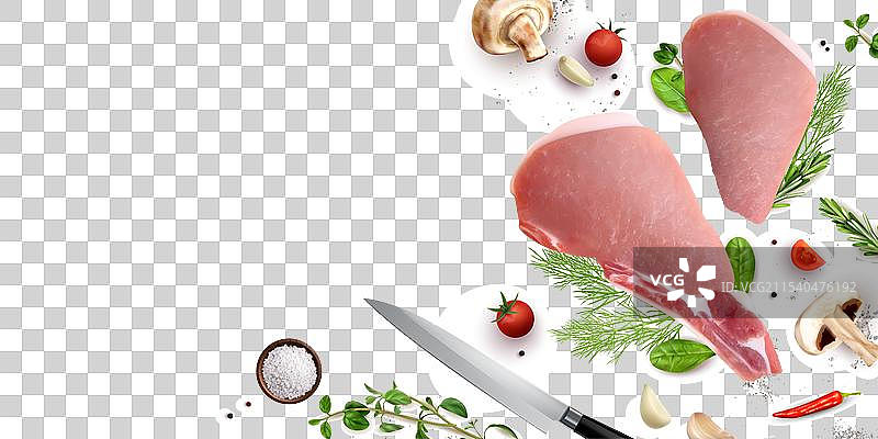 黑色肉类的真实构图俯视图图片素材