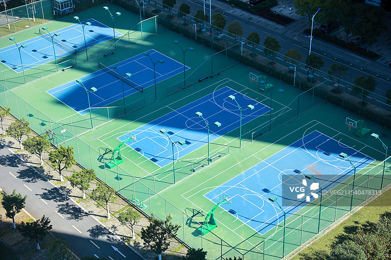 航拍角度篮球场图片素材