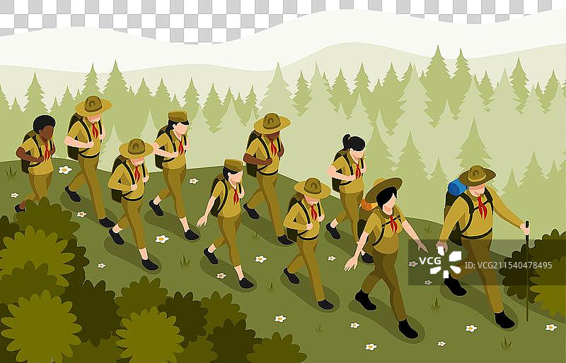 侦察员徒步旅行等距图图片素材