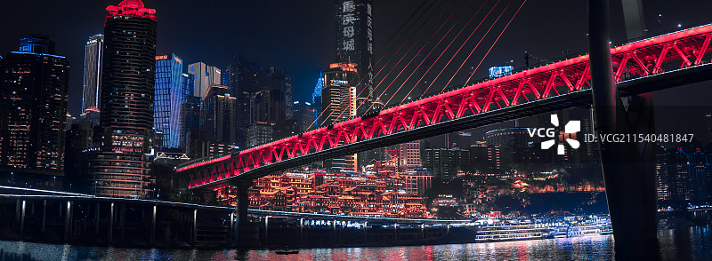 千厮门大桥和洪崖洞夜景图片素材