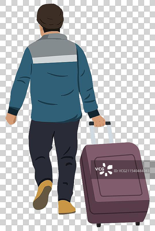 过年过节冬天冬季春运回家老家家乡家园乡村乡下农村拖行李箱返乡资讯卡通情感插画图片素材
