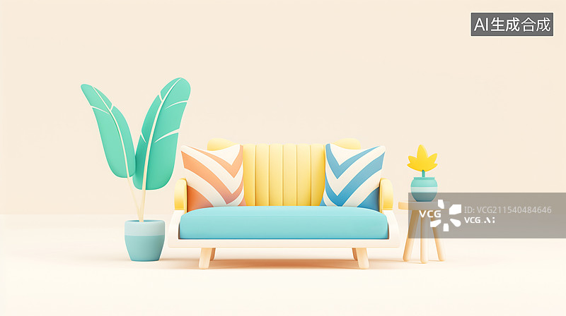 【AI数字艺术】简约风格的客厅沙发图片素材