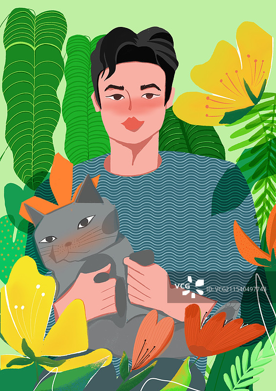 一个抱着猫的男人图片素材