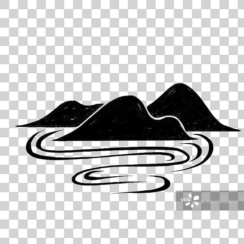 黑白山水粉笔画LOGO标志简约插画元素图片素材