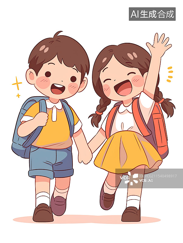 【AI数字艺术】背着书包上学的学生图片素材