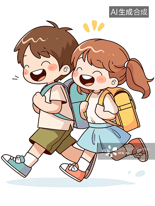 【AI数字艺术】背着书包上学的学生图片素材