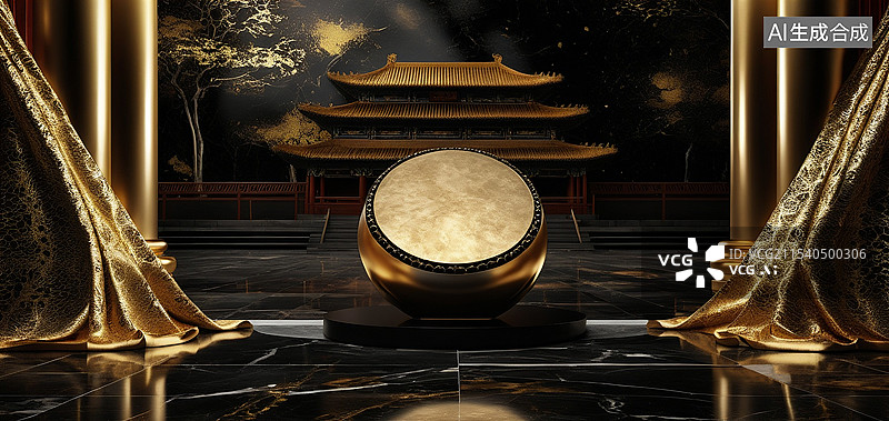 【AI数字艺术】金色殿堂晚会背景图片素材