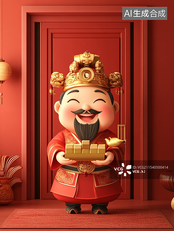 【AI数字艺术】财神爷卡通形象3D图片素材