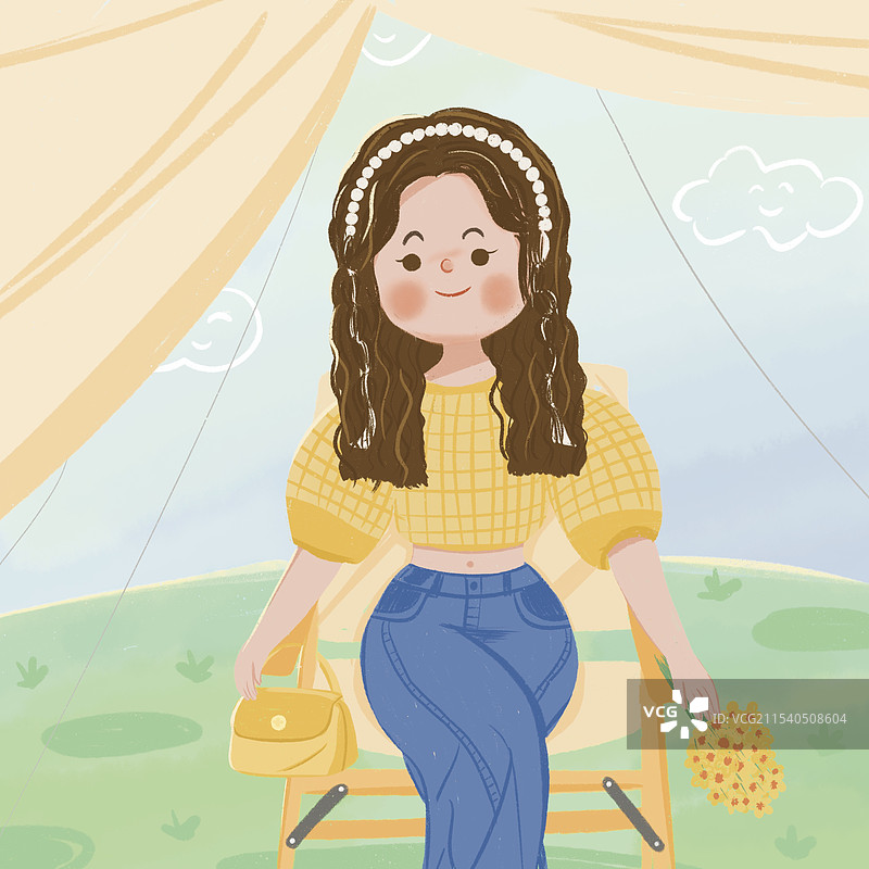 女孩露营图片素材