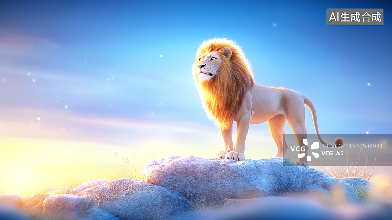 【AI数字艺术】雄狮站在山顶图片素材
