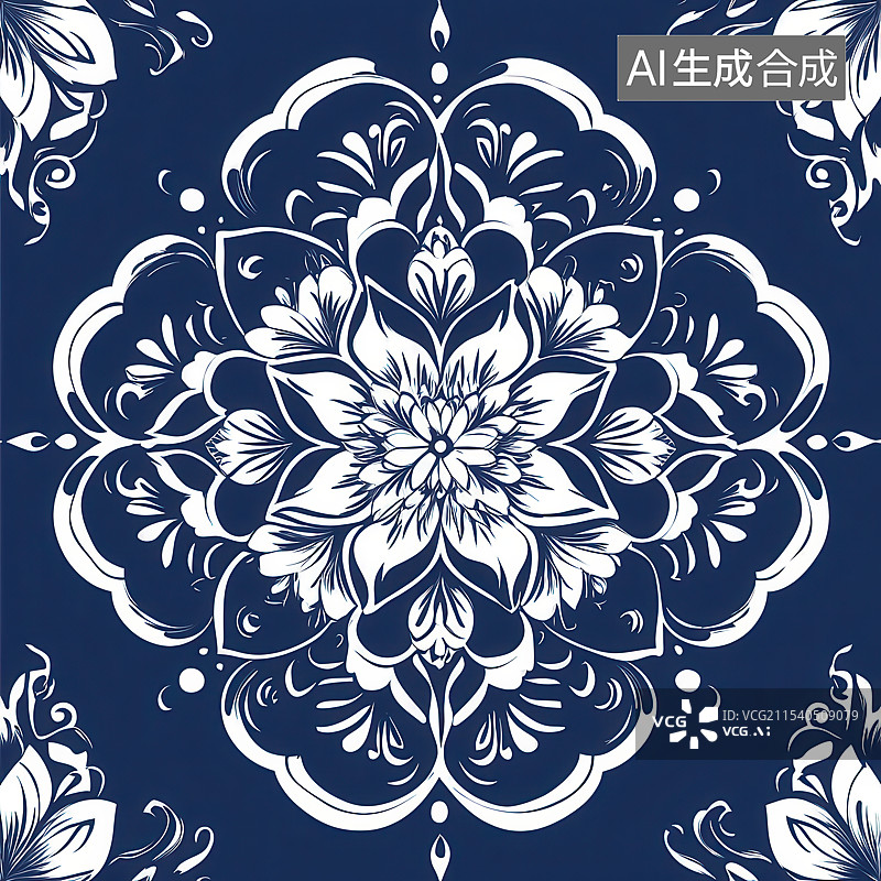 【AI数字艺术】白色背景下的中国传统纹样植物莲花花纹图片素材