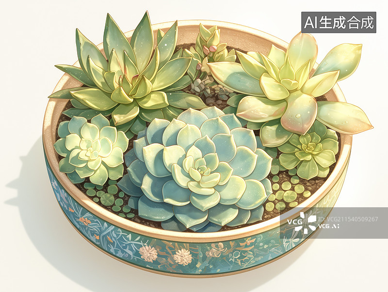 【AI数字艺术】治愈系多肉组合盆栽图片素材
