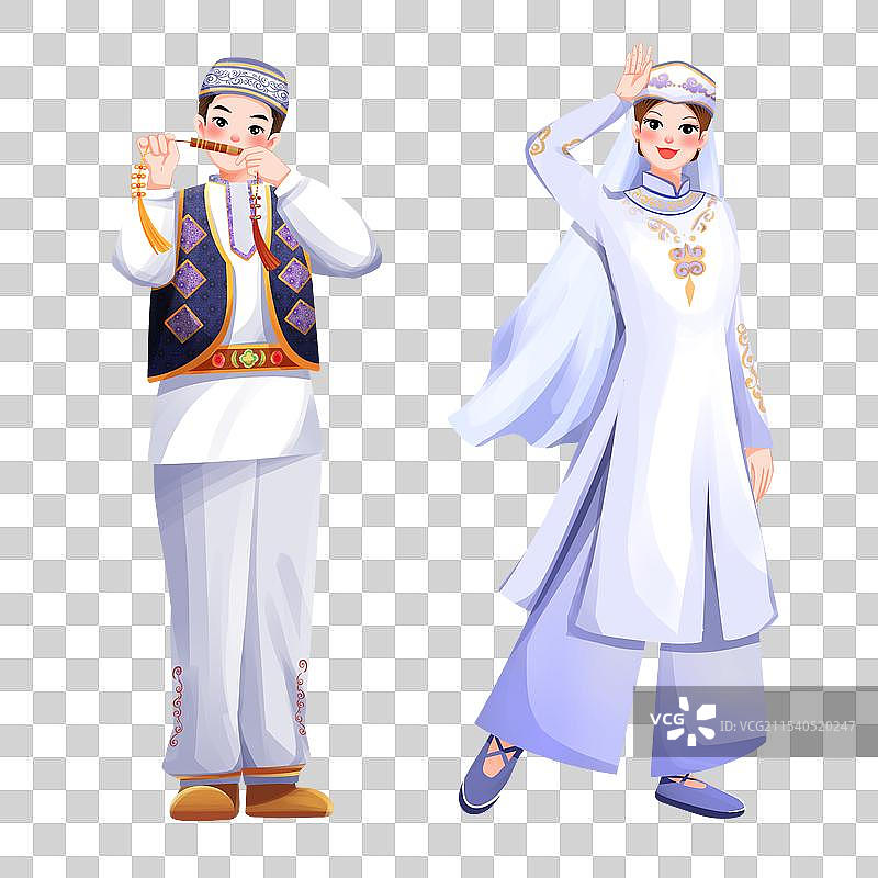 五十六个民族之回族少年少女插画元素图片素材