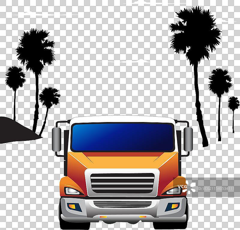 傍晚时分的公路上的卡车图片素材