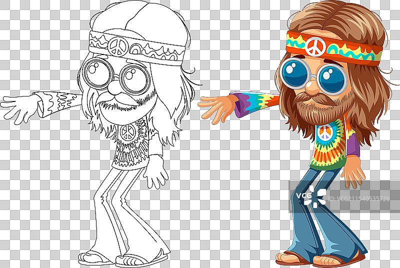 色彩丰富且轮廓分明的复古嬉皮角色图片素材