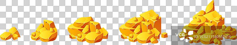 不同大小的金矿金块堆积图片素材