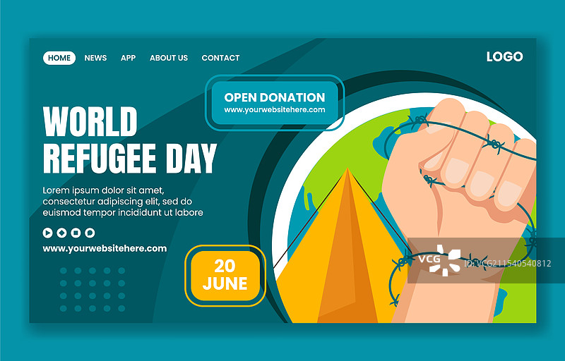 难民日社交媒体着陆页卡通图像图片素材